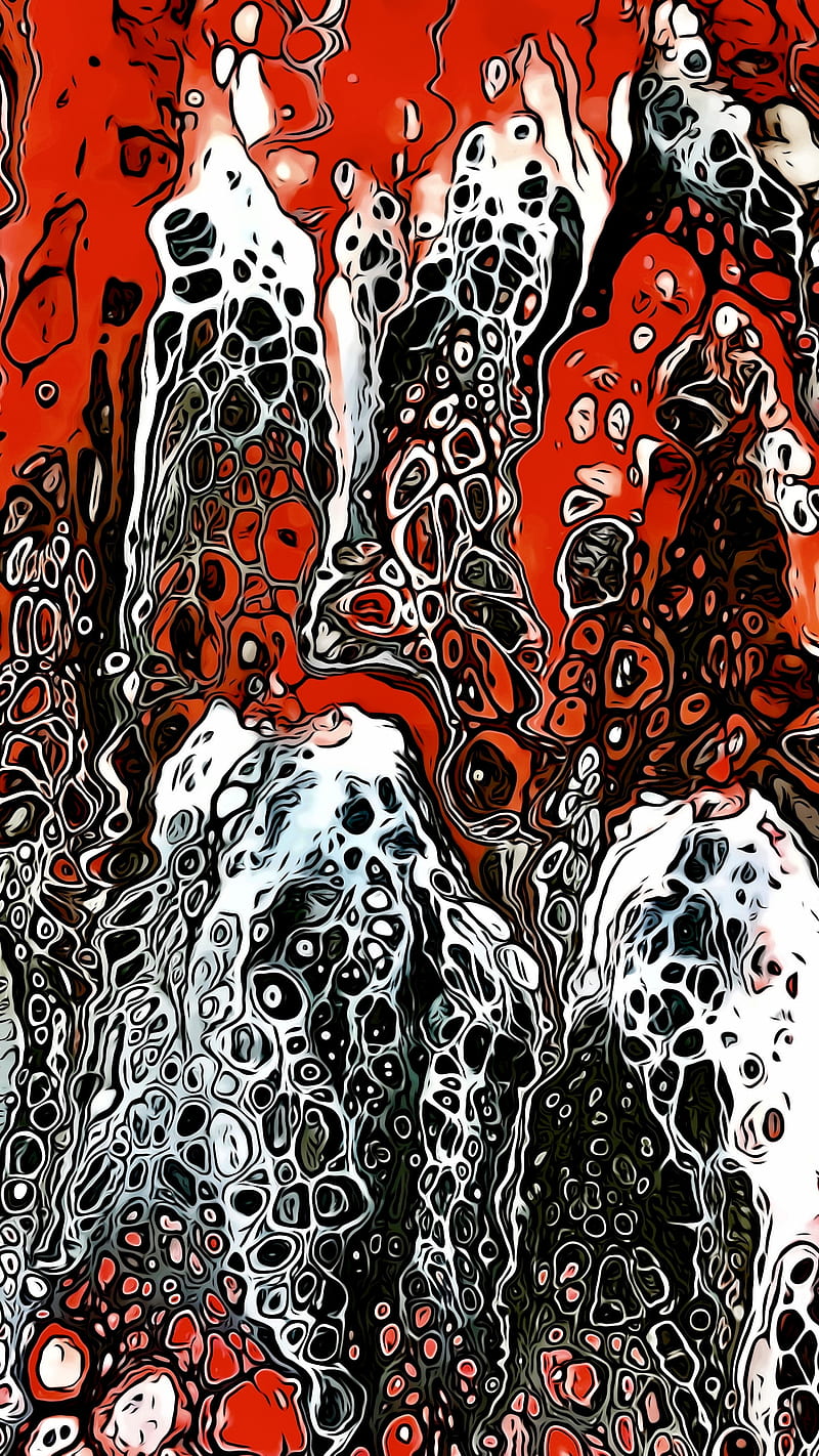 Paint Pour: Red Attack, abstract, abstract art, abstract , acrylic pour, cool, paint cells, paint pour, red and black , trending, HD phone wallpaper