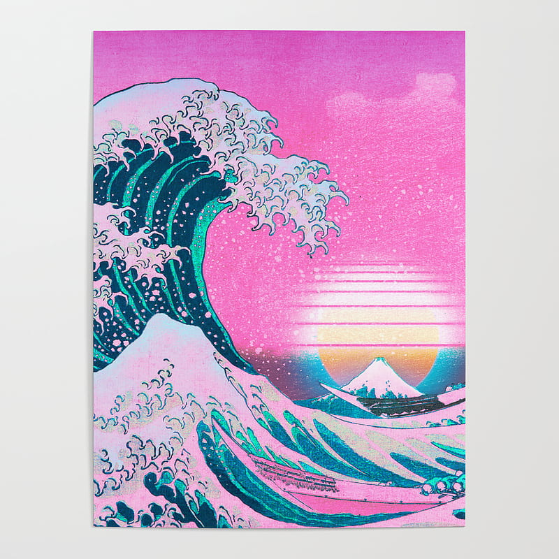 vaporwave, waves, Asia, colorful, sea, artwork, japan, HD phone wallpaper