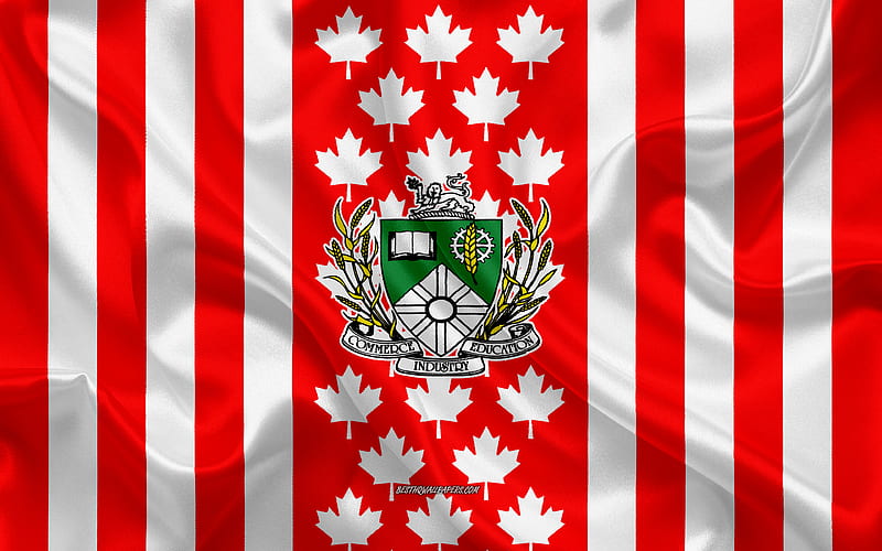Coat of arms of Saskatoon, Canadian flag, silk texture, Saskatoon, Canada, Seal of Saskatoon, Canadian national symbols, HD wallpaper