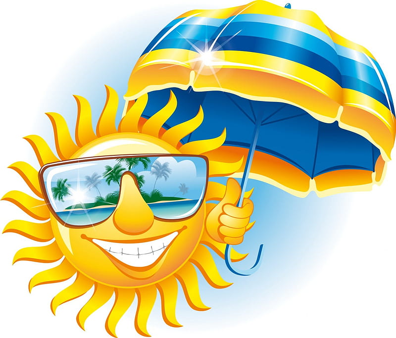 Summer sun, sunglasses, sun, summer, umbrella, spring, happy, heat, HD wallpaper