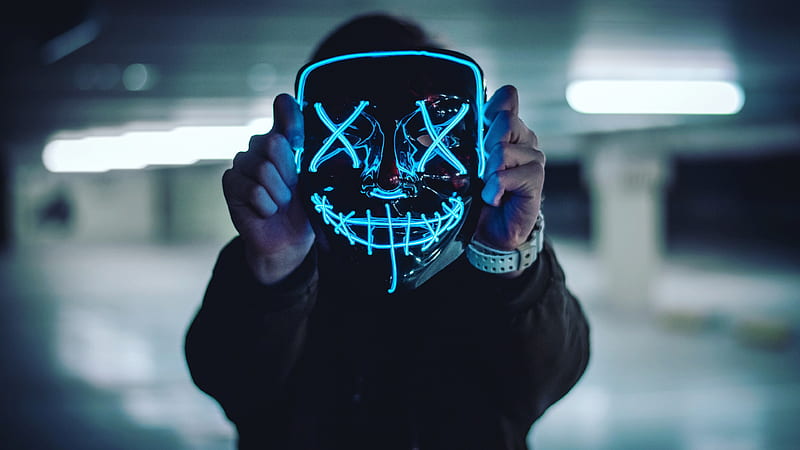 led mask, man, holding, xx, Others, HD wallpaper