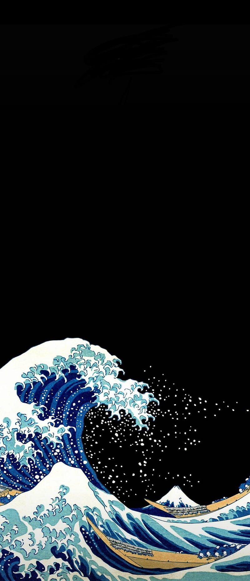 Waves, art, black, blue, japan, japon, vague, vagues, wave, white, HD phone wallpaper