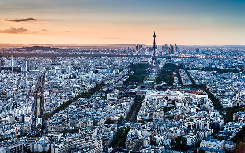 Paris, Eiffel Tower, evening, sunset, cityscape, Paris skyline, Paris cityscape, France, HD wallpaper