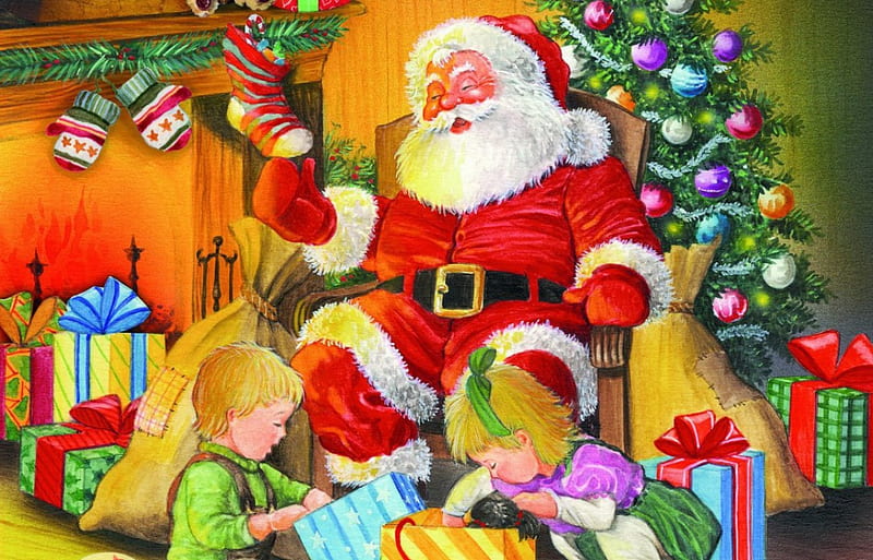 Christmas eve, colorful, home, bonito, magic, eve, nice, kids, cozy, lovely, holiday, christmas, decoration, fun, joy, smiling, winter, noel, tree, santa, gifts, HD wallpaper