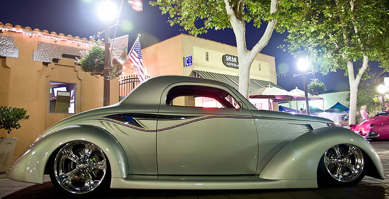 '37 Ford Coupe, 1937, ord, rod, custom, 37, silver, coupe, antique, hotrod, hot, classic, street, vintage, HD wallpaper