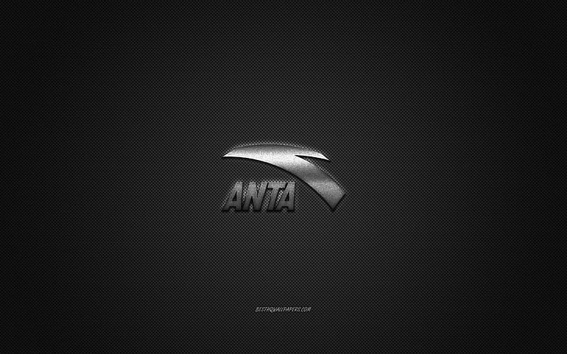 Anta logo, metal emblem, apparel brand, black carbon texture, global apparel brands, Anta, fashion concept, Anta emblem, HD wallpaper