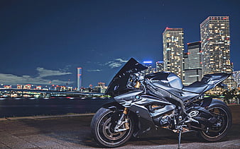 BMW S1000RR, night, 2018 bikes, street, superbikes, gray S1000RR, german motorcycles, BMW, HD wallpaper