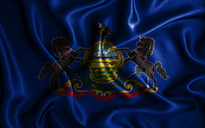 Pennsylvania flag, silk wavy flags, american states, USA, Flag of Pennsylvania, fabric flags, 3D art, Pennsylvania, United States of America, Pennsylvania 3D flag, US states, HD wallpaper