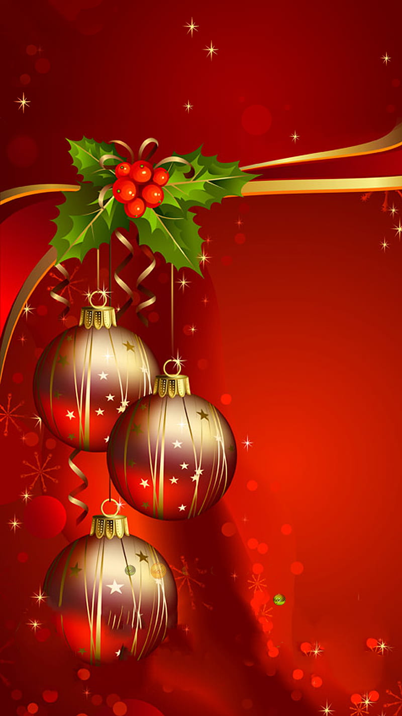 Ornaments, christmas, red, gold, HD phone wallpaper