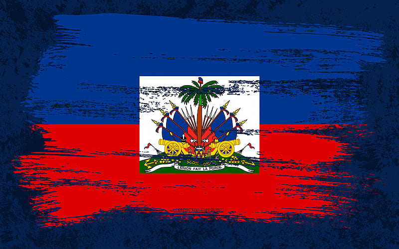 Flag of Haiti, grunge flags, North American countries, national symbols, brush stroke, Haitian flag, grunge art, Haiti flag, North America, Haiti, HD wallpaper