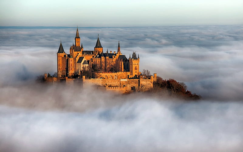 Hohenzollern Castle, Germany, Castle, Germany, Clouds, Medieval, HD wallpaper