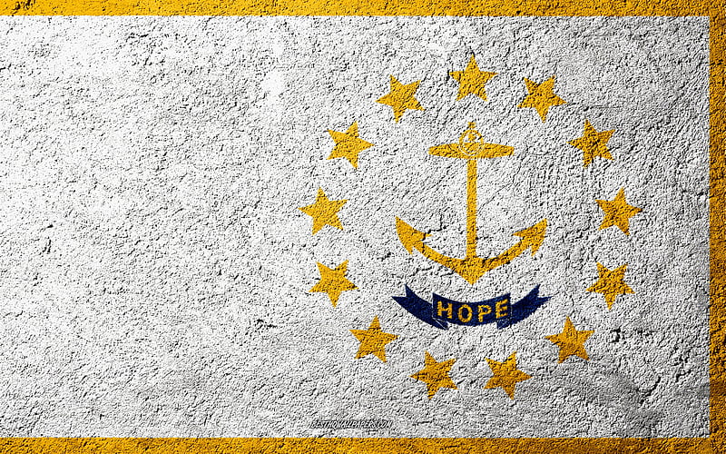 Flag of State of Rhode island, concrete texture, stone background, Rhode island flag, USA, Rhode island State, flags on stone, Flag of Rhode island, HD wallpaper