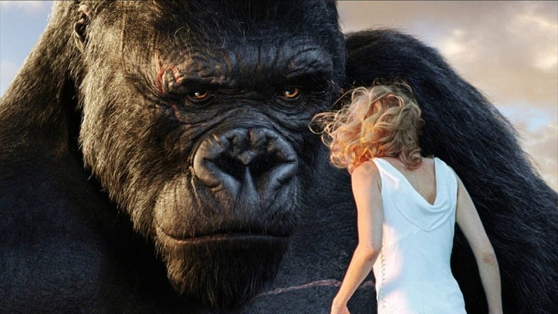 King Kong, Naomi Watts, actres, movie, blonde hair, woman, animal, monkey, girl, white dress, HD wallpaper