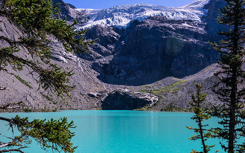Joffre Lake, Mount Matier, glacier, forest, blue lake, Canada, HD wallpaper