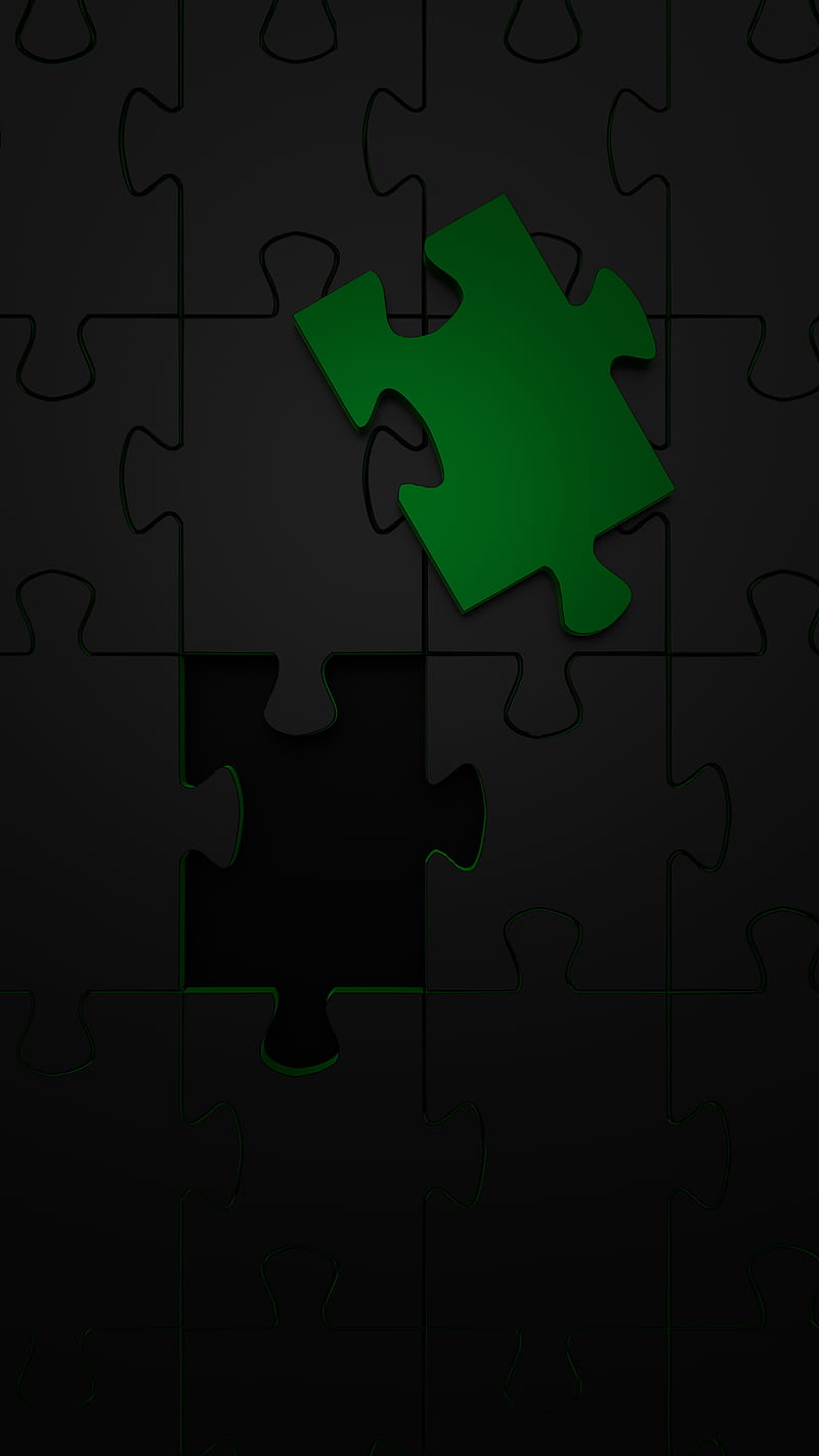 Missing Piece Green, Anders, Anders Lunde, anderslunde, black, jigsaw, puzzle, HD phone wallpaper