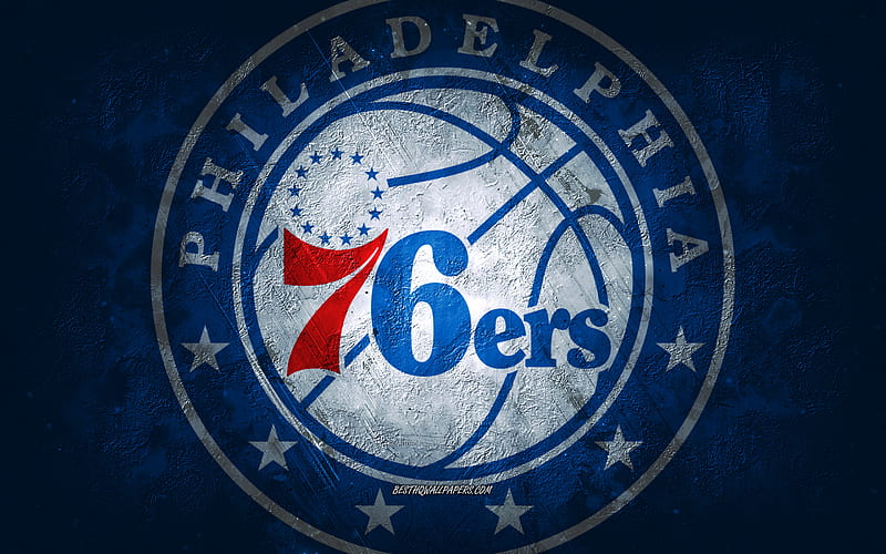 Philadelphia 76ers, American basketball team, blue stone background, Philadelphia 76ers logo, grunge art, NBA, basketball, USA, Philadelphia 76ers emblem, HD wallpaper
