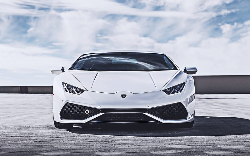 Lamborghini Huracan, front view, 2018 cars, supercars, white Huracan, Lamborghini, HD wallpaper