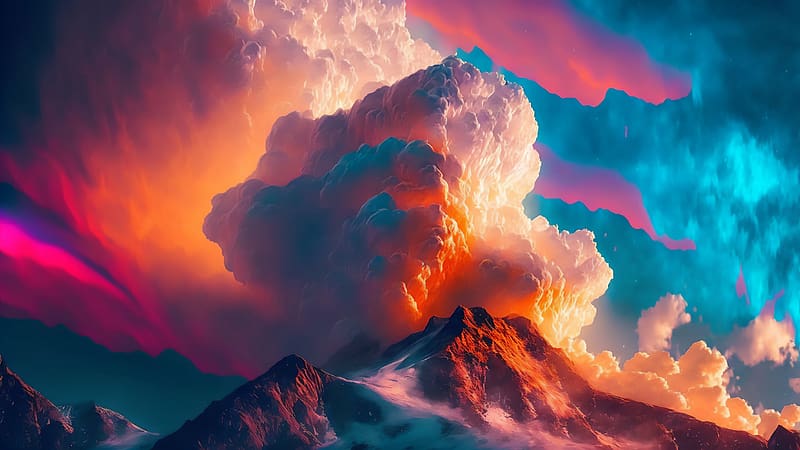 volcano, colourful, eruption, ai-art, HD wallpaper