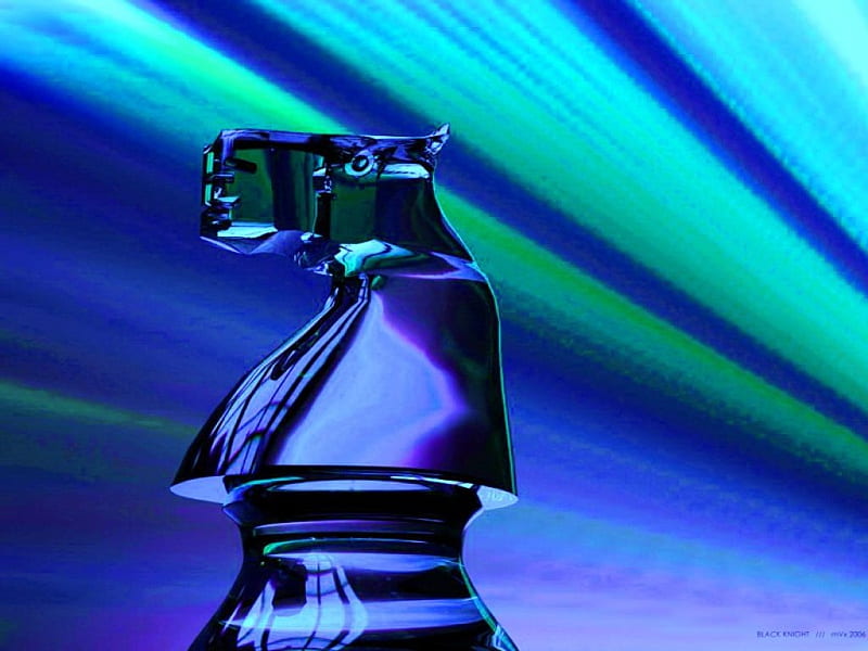 Checkmate, glass, Knight, black, game piece, blue, HD wallpaper