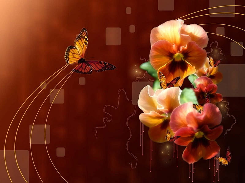Pansies and butterflies, flowers, vector, HD wallpaper | Peakpx