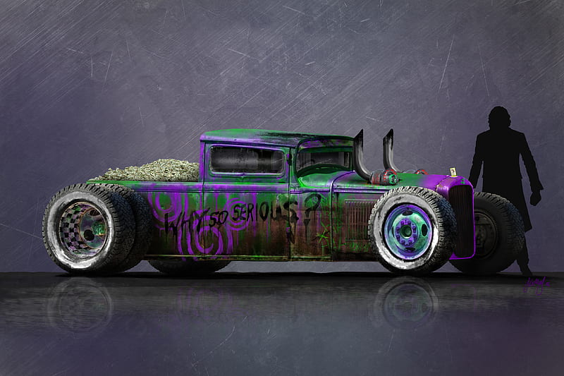 Joker Motorcar , joker, superheroes, supervillain, artwork, HD wallpaper