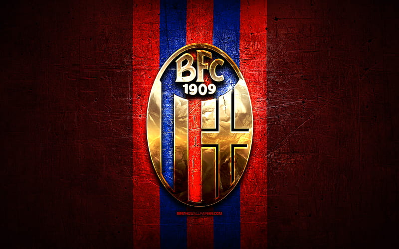 Bologna FC, golden logo, Serie A, red metal background, football, Bologna, italian football club, Bologna logo, soccer, Italy, HD wallpaper