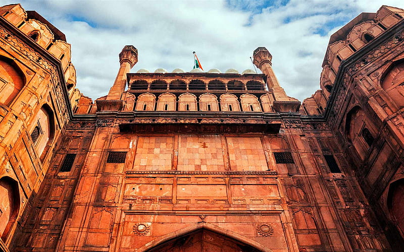 Red Fort, Delhi, India, Lahore Gate, residence, Flag of India, Indian national flag, HD wallpaper