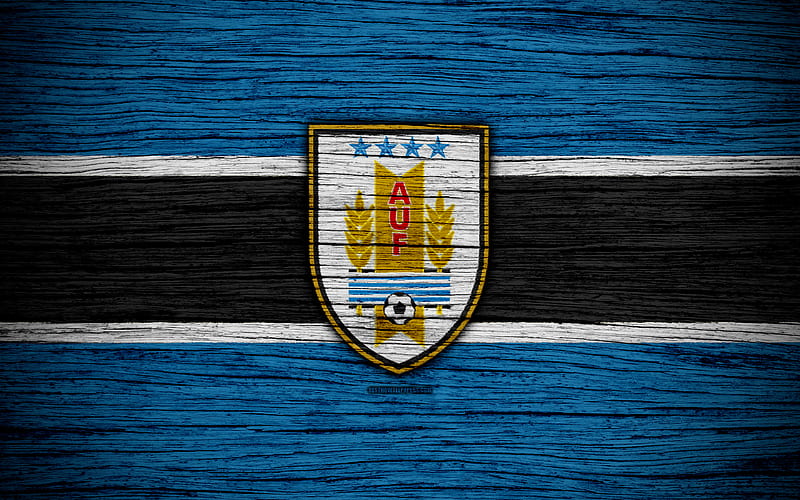 Uruguay national football team, logo, North America, football, wooden texture, soccer, Uruguay, emblem, South American national teams, Uruguayan football team, HD wallpaper