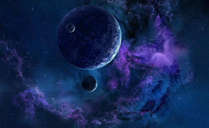 A Blue & Purple Galaxy, Stars, Nebula, Space, Galaxies, Planets, HD wallpaper