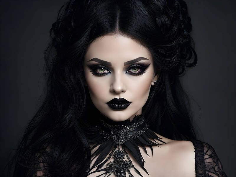 Gothic girl, lany, portre, divat, gotikus, fekete, szepseg, sotet, rejtelyes, HD wallpaper