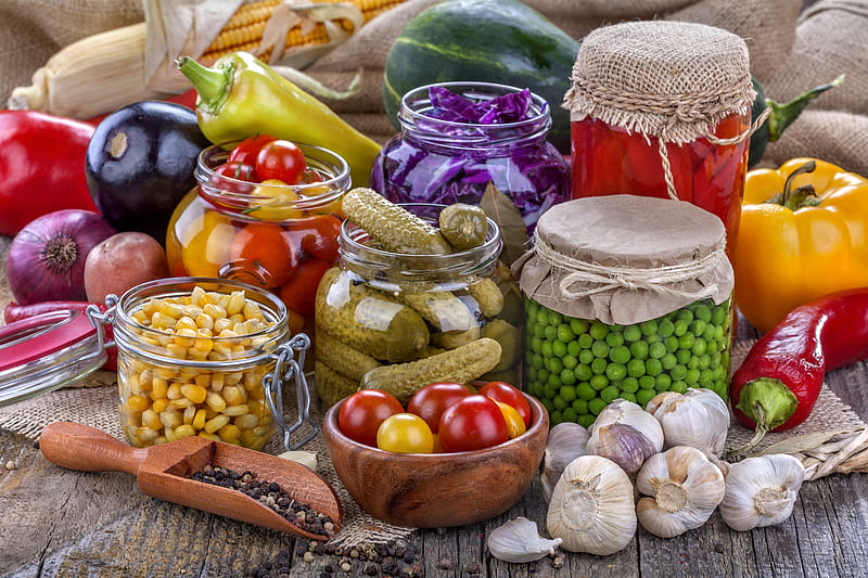 Food, Still Life, Corn, Cucumber, Garlic, Pea, Pepper, Tomato, Vegetable, HD wallpaper
