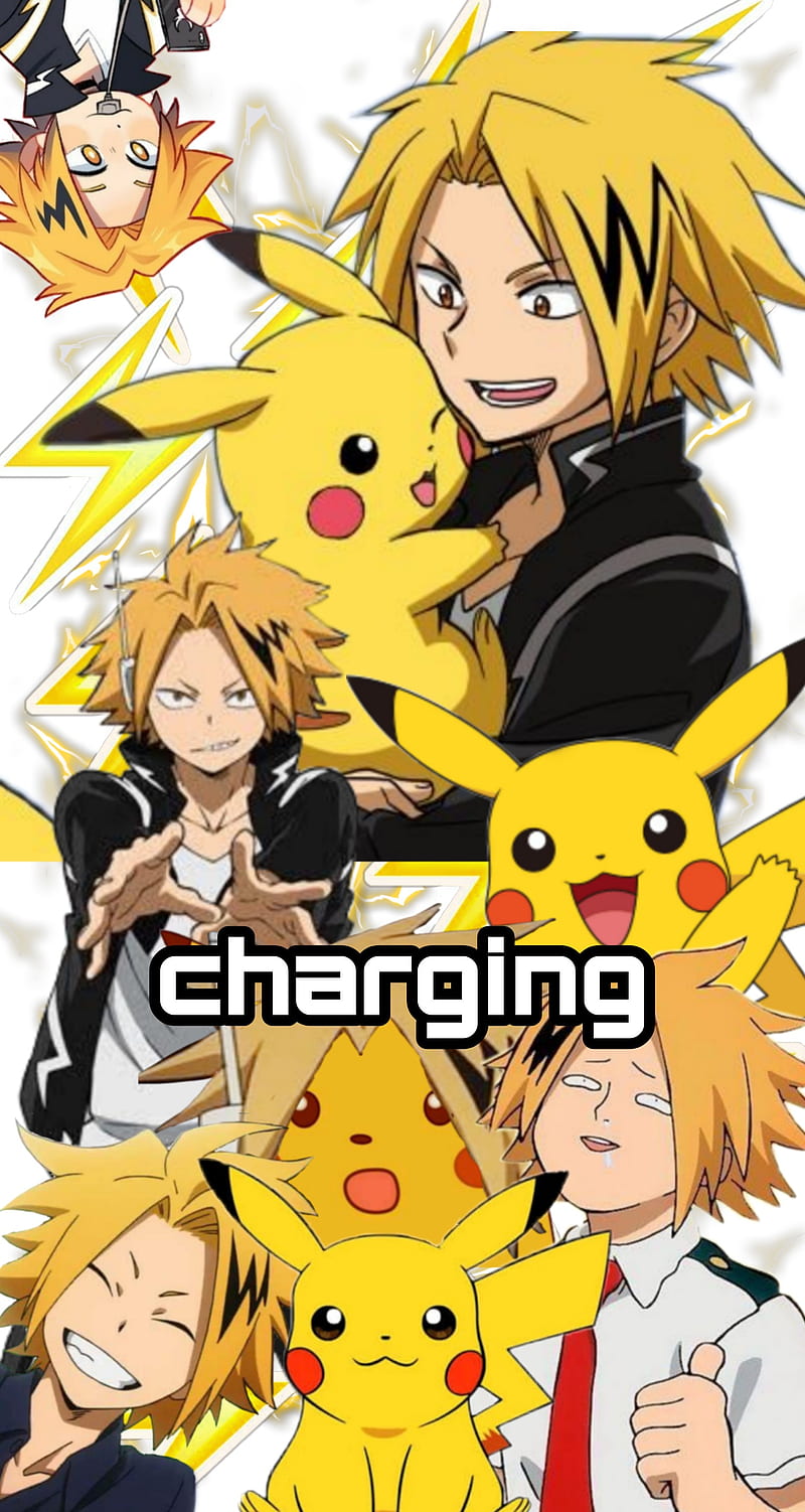 Denki pika charge, anime, charging, kaminari, pikachu, HD phone wallpaper