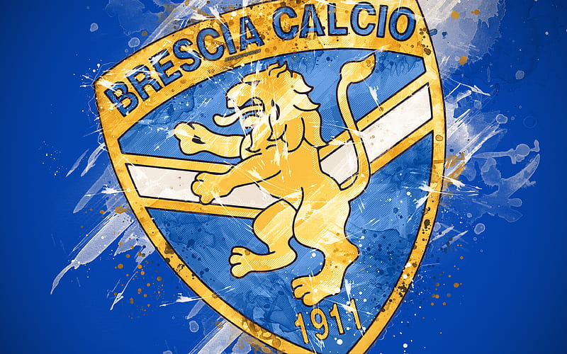 Brescia Calcio, BSFC paint art, creative, logo, Italian football team, Serie B, emblem, blue background, grunge style, Brescia, Italy, football, Brescia FC, HD wallpaper