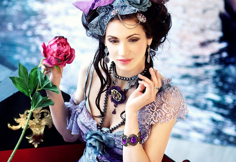 Venetian courtesan, brunette, model, Venetian, woman, courtesan, HD wallpaper