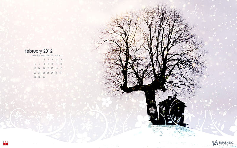 winter church-February 2012 calendar themes, HD wallpaper