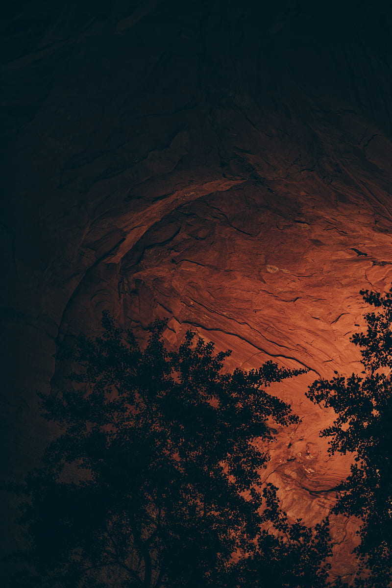cave, rock, trees, stony, HD phone wallpaper