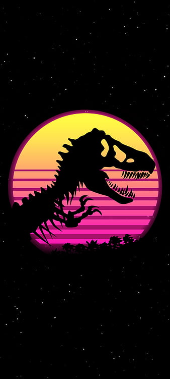 Jurassic park retro, dinossaur, jurassic park, vaporwave, HD phone wallpaper