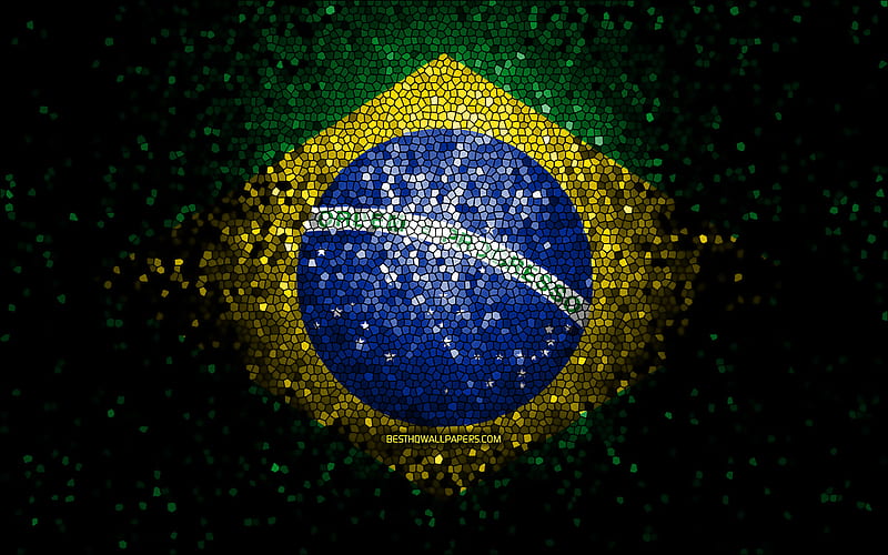 Brazil flag, mosaic art, South American countries, Flag of Brazil, national symbols, Brazilian flag, artwork, South America, Brazil, HD wallpaper