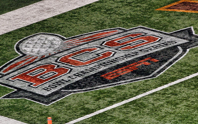 Bowl Championship Series logo, NCAA, BCS logo, football stadium, green grass, soccer field, american football, Bowl Championship Series, American college football, USA, HD wallpaper