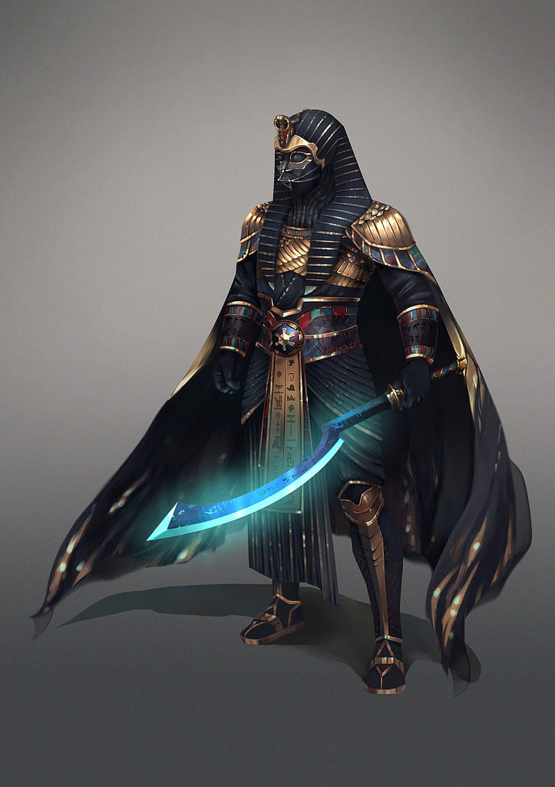 Egyptian Darth Vader, armor, dark, helmet, man, sword, HD phone wallpaper