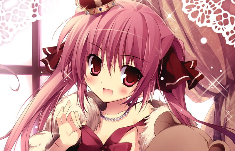 Anime Cutey, red background, blush, ribbons, hair anime, hot, pink, ribbon,  ruby, HD wallpaper | Peakpx