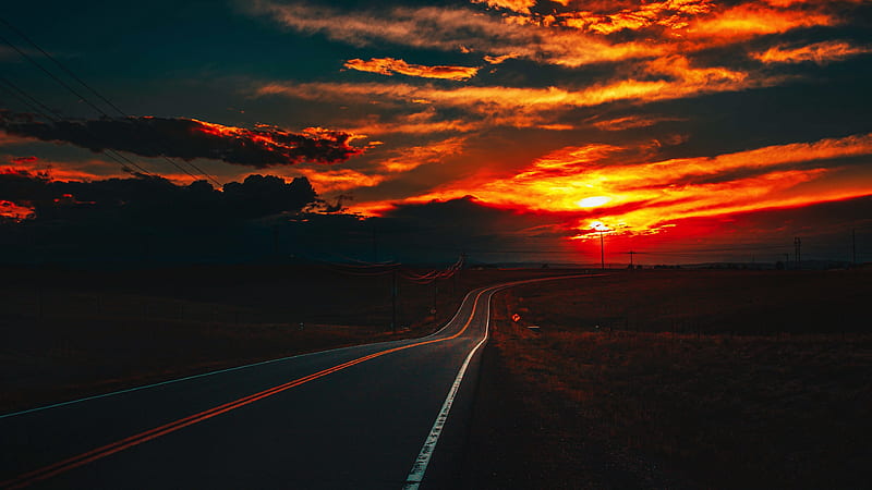 Fire Sunset at Road, HD wallpaper | Peakpx
