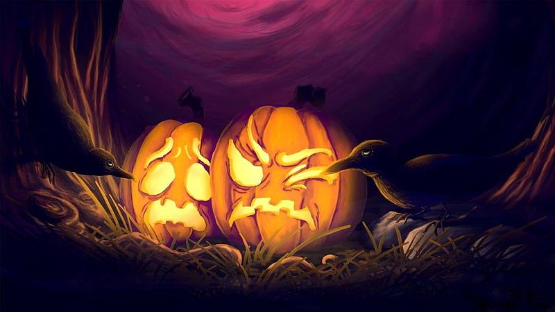 Halloween Pumpkins, paintings, crows, holiday, halloween, love four ...