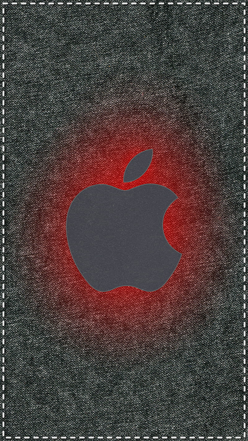 red neon apple, fabric, gray, iphone, logo, HD phone wallpaper