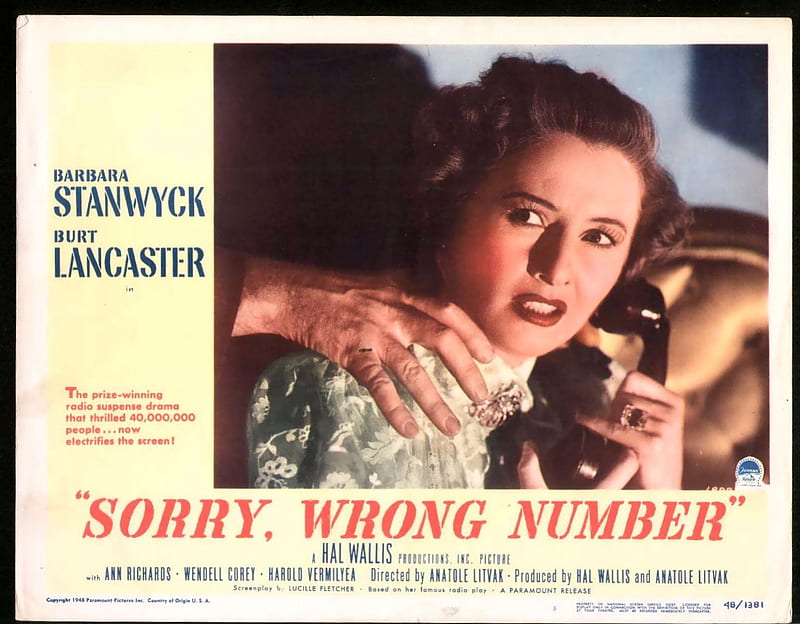 Classic Movies - Sorry, Wrong Number, Classic Movies, Film Noir, Hollywood Movies, Film, Films, HD wallpaper