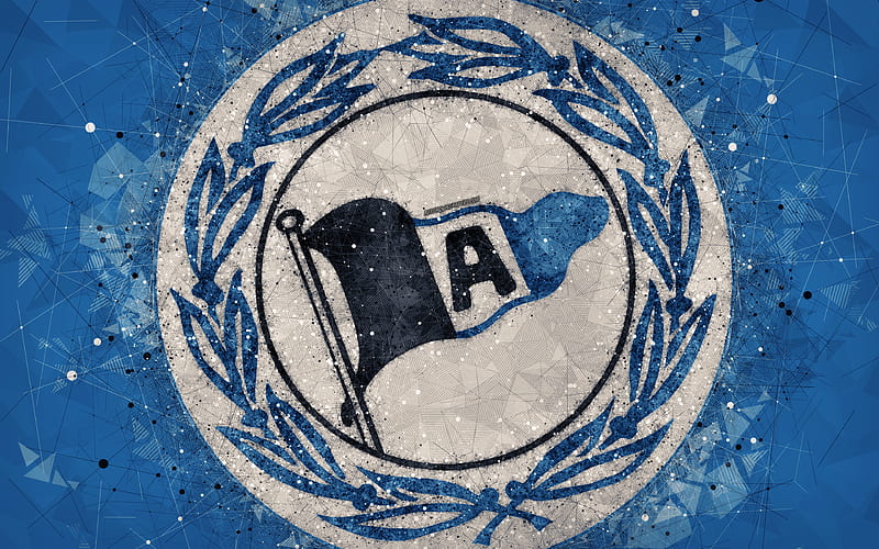 DSC Arminia Bielefeld German football club, creative logo, geometric art, emblem, Bielefeld, Germany, football, 2 Bundesliga, blue abstract background, creative art, Arminia FC, HD wallpaper