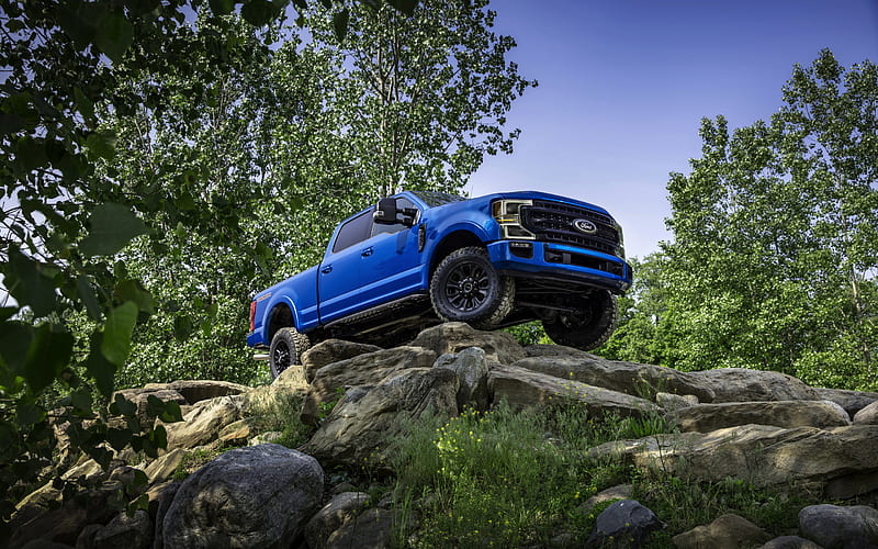 Ford F-250, 2020, Tremor Off-Road Package, Ford F-Series Super Duty, blue pickup truck, front view, exterior, new blue F-250, american cars, Ford, HD wallpaper