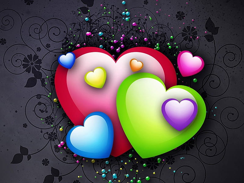 corazones, colorful, romatic, romance, love, HD wallpaper