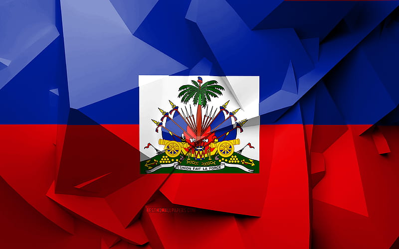 Flag of Haiti, geometric art, North American countries, Haitian flag, creative, Haiti, North America, Haiti 3D flag, national symbols, HD wallpaper
