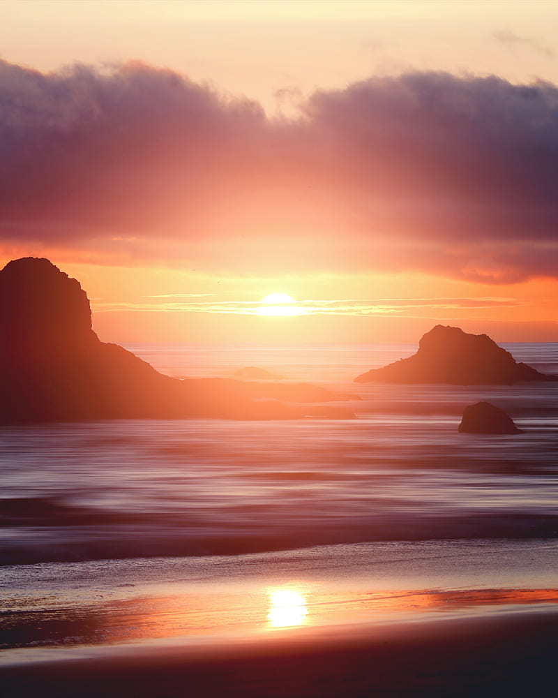 sunset, sea, cliffs, coast, HD phone wallpaper